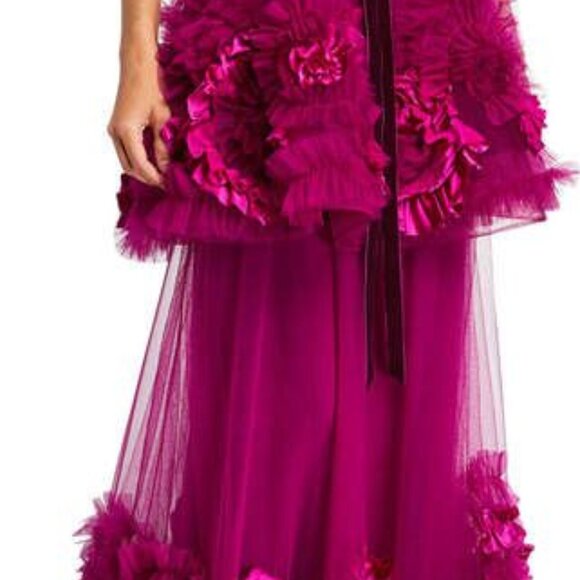 Marchesa Strapless Mixed Media Textured Tiered Gown w/ Corseted Bodice - Picture 3 of 3